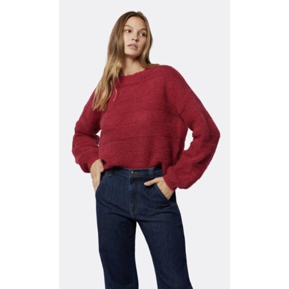 JOIE Blanche Crew Neck Alpaca Wool Blend Sweater in Fuchsia Red Quiet Luxury - Picture 1 of 14